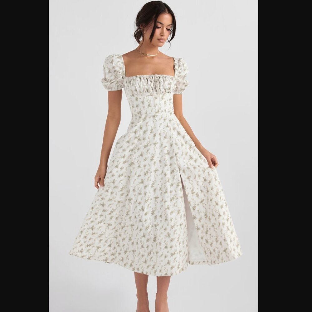 House of CB Tallulah Garden Print Puff Sleeve Midi 'milkmaid' Dress
